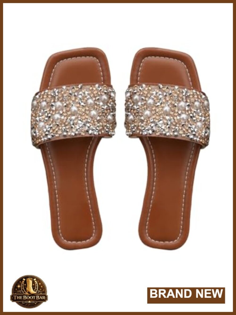 Sparkly Dressy Flat Sandals Glitter Jeweled Pearls Beaded Open Toe Slide Shoes